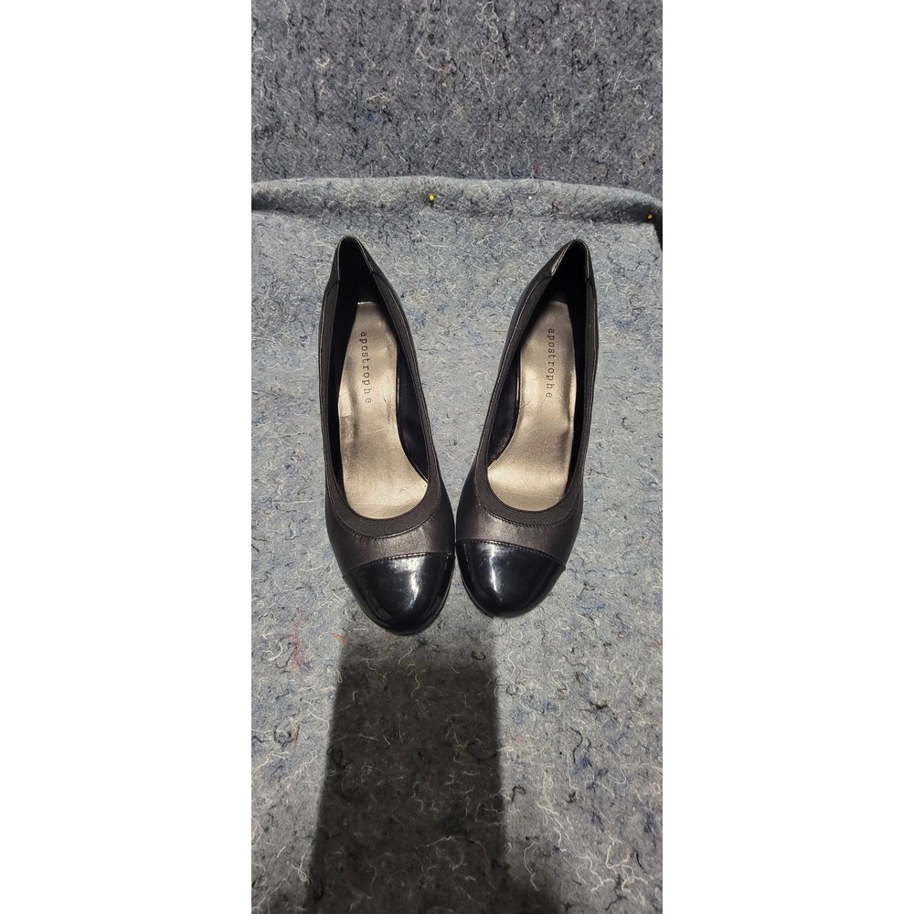Apostrophe Women's Black Leather Slip-on Heels Size 9M‎